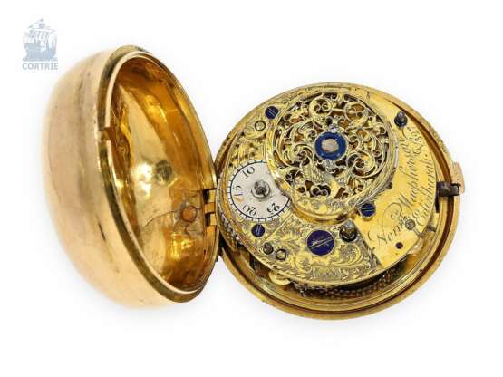 Taschenuhr: ausgesprochen schöne, ganz frühe schottische Repoussé-Doppelgehäuse-Spindeluhr in 22K Gold, bedeutender Uhrmacher, Norman Macpherson Edinburgh, 1736 - photo 5