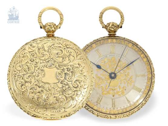 Taschenuhr: seltene, frühe Taschenuhr mit Duplexhemmung und springender Sekunde, J. R. Losada London No.1411, "Watchmaker to the Spanish Royal Family" , Hallmarks London 1848 - photo 1