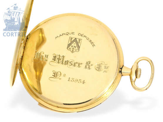 Taschenuhr: ultra flache, sehr seltene Frackuhr mit Minutenrepetition, Henry Moser, Kaliber Audemars Piguet No.13954, um 1905 - photo 4