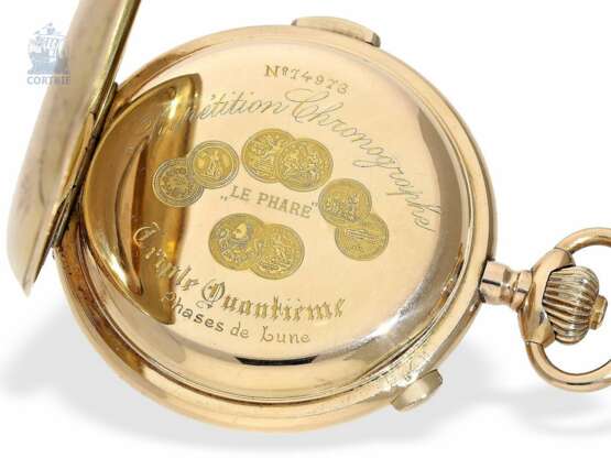Taschenuhr: schwere und besonders große astronomische Goldsavonnette mit 6 Komplikationen, Le Phare für den russischen Markt, um 1900 - photo 4