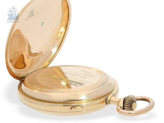 Taschenuhr: besonders schwere, extrem rare Goldsavonnette mit Minutenrepetition "CARILLON CATHEDRALE" und Chronograph, Schweiz um 1900 - photo 2