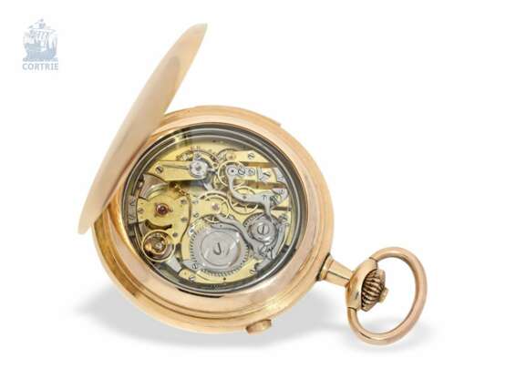 Taschenuhr: besonders schwere, extrem rare Goldsavonnette mit Minutenrepetition "CARILLON CATHEDRALE" und Chronograph, Schweiz um 1900 - фото 7