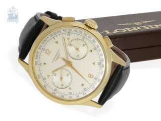 Armbanduhr: rarer Longines Chronograph, Ref.5967 "38mm-Jumbo-Size", mit Originalbox, ca.1950