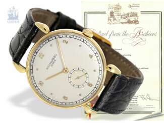 Armbanduhr: fantastisch erhaltene Patek Philippe Ref.1461 "Teardrop-Lugs" mit Sonderzifferblatt und Stammbuchauszug, Genf 1945