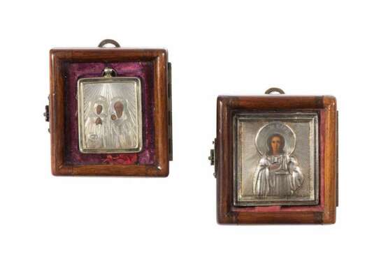 Lot: 2 Miniatur-Ikonen mit Silberoklad in Kiyot - Foto 1