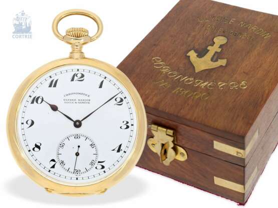 Taschenuhr: sehr feines Ulysse Nardin Taschenchronometer mit originaler, nummerierter Holzbox und Originalzertifikat, CHRONOMETRE No.18090, ca.1920 - фото 1