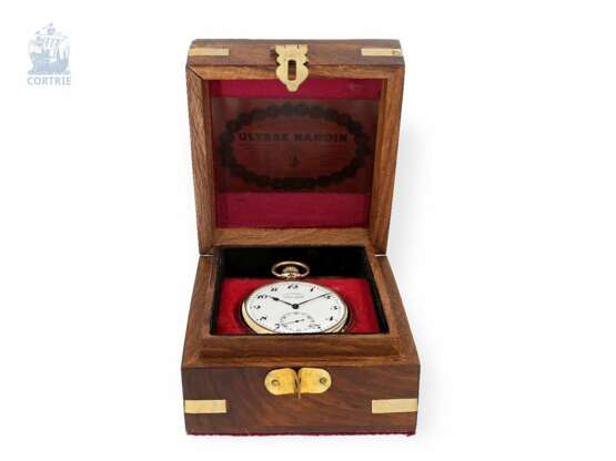 Taschenuhr: sehr feines Ulysse Nardin Taschenchronometer mit originaler, nummerierter Holzbox und Originalzertifikat, CHRONOMETRE No.18090, ca.1920 - Foto 2