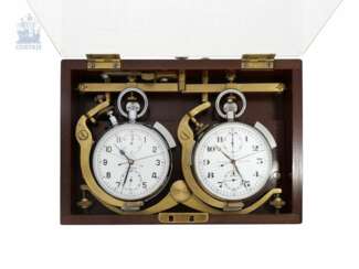 Taschenuhr: absolut seltene und interessante Chronometer-Zeitmessstation, bestehend aus 2 seltenen Schleppzeiger-Chronographen, Ulysse Nardin & Lemania, ca. 1950/60