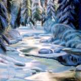 Painting “Winter river”, Cardboard, Pastel, Realist, Landscape painting, 2008 - photo 1