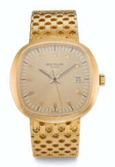 PATEK PHILIPPE, 18K GOLD CUSHION-SHAPED ELECTRONIC WRISTWATCH WITH BRACELET, REF. 3587/2