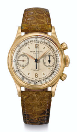 Patek Philippe. PATEK PHILIPPE, 18K PINK GOLD, CHRONOGRAPH, TWO-TONE DIAL, RETAILED BY SERPICO Y LAINO, CARACAS, REF. 1463 - photo 1