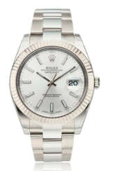 ROLEX, DATEJUST 41, STEEL WITH FLUTED 18K WHITE GOLD BEZEL, 126334