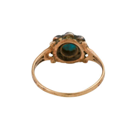 Antiker Ring mit Türkis und Altschliffdiamanten zusammen ca. 0,15 ct, - photo 4