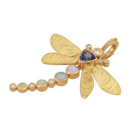 Clip-Anhänger "Libelle" mit Tansanit, Opalen und Brillanten, zusammen ca. 0,15 ct, - photo 4