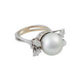 Ring mit Perle und Diamanten, zusammen ca. 0,7 ct, - Foto 1