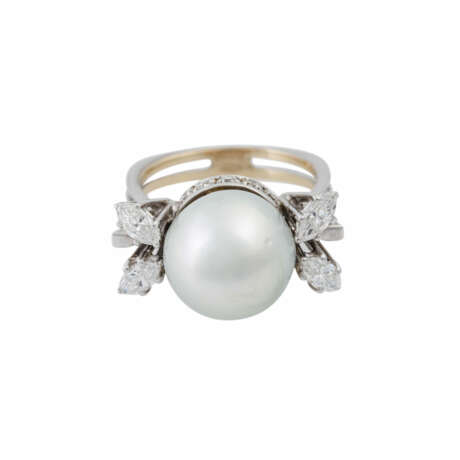 Ring mit Perle und Diamanten, zusammen ca. 0,7 ct, - Foto 2