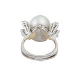 Ring mit Perle und Diamanten, zusammen ca. 0,7 ct, - Foto 4
