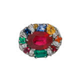 Unikat-Ring mit div. Farbsteinen und 7 Diamantnavettes, - photo 2