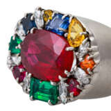 Unikat-Ring mit div. Farbsteinen und 7 Diamantnavettes, - Foto 5