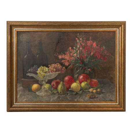 HORLACHER, EMMA (tätig um 1882-1894), "Stillleben mit Sommerstrauß in Vase und Früchten", - photo 2