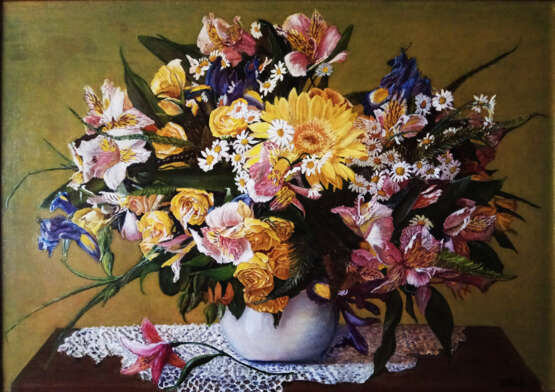 Gemälde „Blumen in einer Vase“, Leinwand, Ölfarbe, Realismus, Stillleben, 2016 - Foto 1