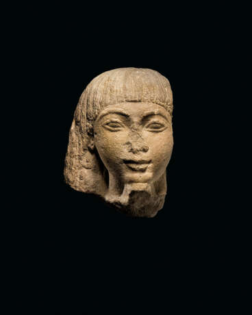 AN EGYPTIAN BROWN QUARTZITE HEAD OF A MAN - photo 1