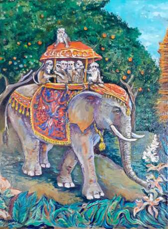 On an Elephant Canvas on the subframe Oil paint Animalistic 2020 - photo 1