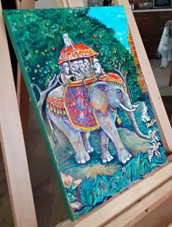 Gemälde „Auf einem Elefanten“, Leinwand auf dem Hilfsrahmen, Ölfarbe, Animalistisches, 2020 - Foto 4