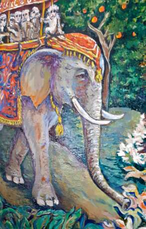 Gemälde „Auf einem Elefanten“, Leinwand auf dem Hilfsrahmen, Ölfarbe, Animalistisches, 2020 - Foto 7