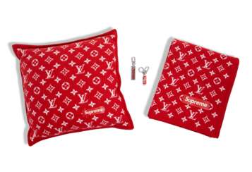 A COLLECTION OF RED MONOGRAM ACCESSORIES