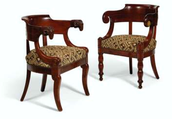 TWO FRENCH MAHOGANY AND ORMOLU-MOUNTED FAUTEUILS