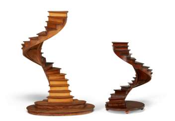 TWO FRUITWOOD FLYING STAIRCASE MAQUETTES