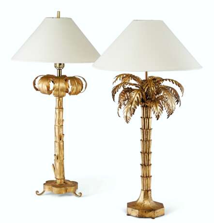 TWO GILT-METAL PALM TREE-FORM TABLE LAMPS - photo 2