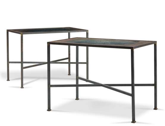 A PAIR OF STEEL AND SLATE SIDE TABLES - photo 1