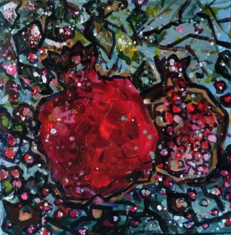 Painting “Melograni (Pomegranates)”, Canvas on the subframe, Acrylic paint, Contemporary art, Still life, 2020 - photo 1