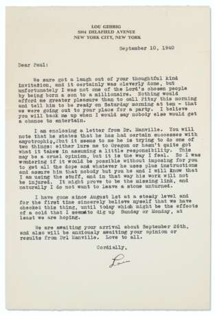 Highly Important Lou Gehrig Document Archive From Dr Paul O'... - photo 12
