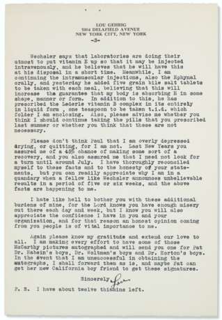 Highly Important Lou Gehrig Document Archive From Dr Paul O'... - Foto 15