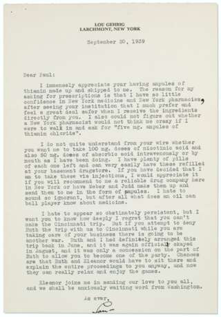 Highly Important Lou Gehrig Document Archive From Dr Paul O'... - photo 16