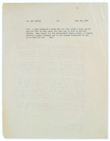 Highly Important Lou Gehrig Document Archive From Dr Paul O'... - фото 19