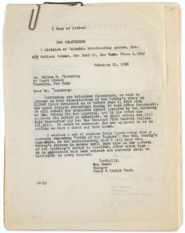 1956 "The Lou Gehrig Story" Original Script with Related Doc... - photo 1