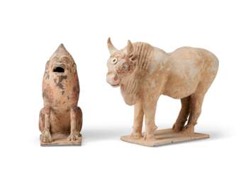 TWO PAINTED POTTERY FIGURES OF ANIMALS