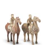TWO PAINTED POTTERY FIGURES OF HORSES AND RIDERS  - photo 2