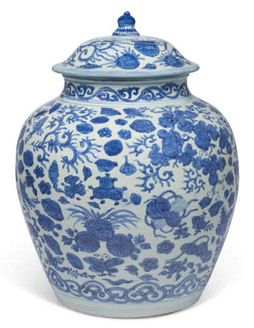 A LARGE BLUE AND WHITE JAR AND COVER - photo 1