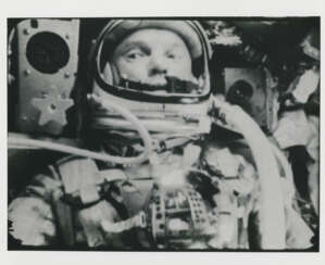 John Glenn in weightlessness during the first US orbital spaceflight; recovery of Friendship 7; Glenn during his fourth sunset of the day, February 20, 1962