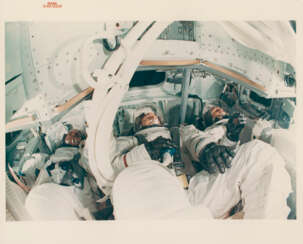 First mission to another world: the first lunar voyagers in the simulator; portraits of the crew; recovery training; space food, October-December 1968