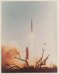 Liftoff of the first rocket sending humans to another world; the first humans departing for another world; Launch Control preparing for launch, December 21, 1968