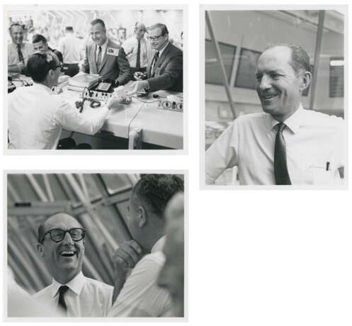 Photomontage of the Saturn V rocket and the US flag; views of NASA officials and Wernher von Braun after the successful launch, July 16, 1969 - Foto 3