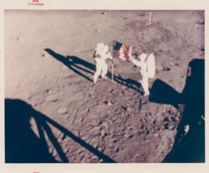 The astronauts planting the American flag on the lunar surface, July 16-24, 1969