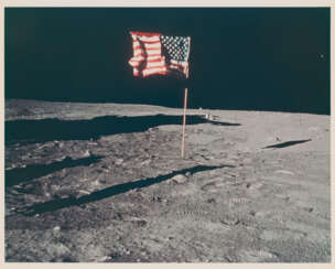 The American flag on the Moon; unintended photograph of Armstrong’s Portable Life Support System (PLSS), July 16-24, 1969