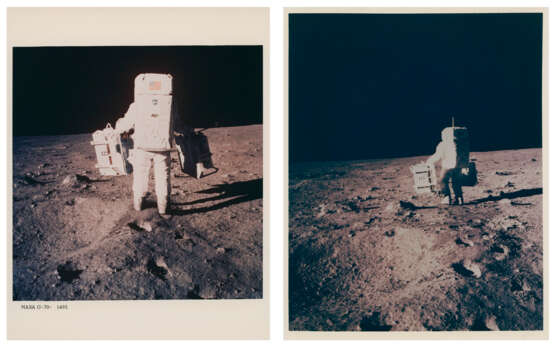 Buzz Aldrin setting up the lunar science station; Aldrin exploring the Sea of Tranquility; Aldrin adjusting the seismometer, July 16-24, 1969 - Foto 3